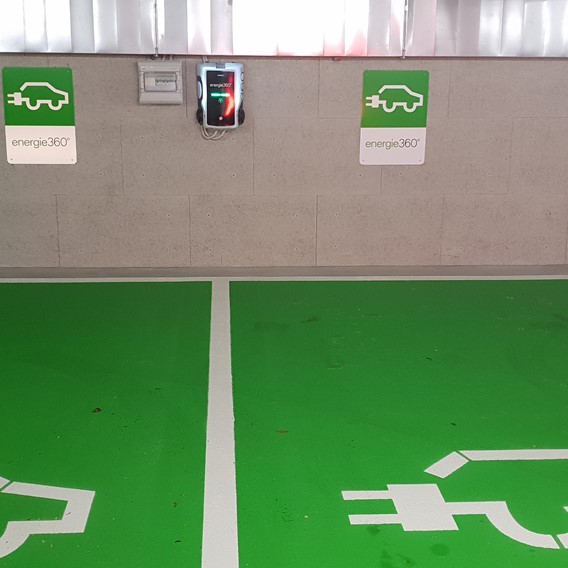 Electric car charging station in our garage parking